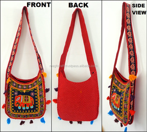 Wholesale Ethnic Handmade Elephant Embroidered Shoulder <b>Bag</b>/Bohemian <b>Hippie</b> Elephant Embroidered Cotton Crossbody <b>Bag</b>/Sling Hand - Product Image 2