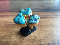 Bague cocktail indienne artisanale unique avec 3 pierres turquoise serties clos, taille ajustable, adaptée aux enfants, sans nickel, plaqué laiton