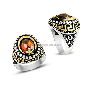 Bague en argent Sterling 925 pour hommes, anneau personnalisé en Zircon, étoile de lune turque, drapeau Kayi obsi, étanche - Product Image 1