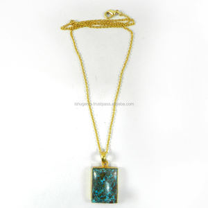 Colgante de bisel de piedras preciosas de crisocola chapado en oro de 18 quilates con cadena estilo clásico aleación moda 2017 - Product Image 2