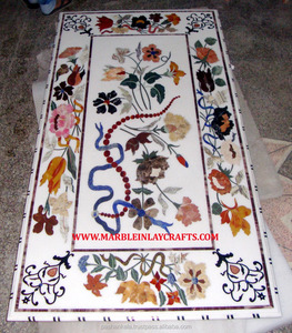 Beau Design Blanc Marbre Incrustation Dessus De Table À Manger À La Main Poli Et Élégant Rectangle Forme Dessus De Table Pour La Décoration De La Maison - Product Image 1