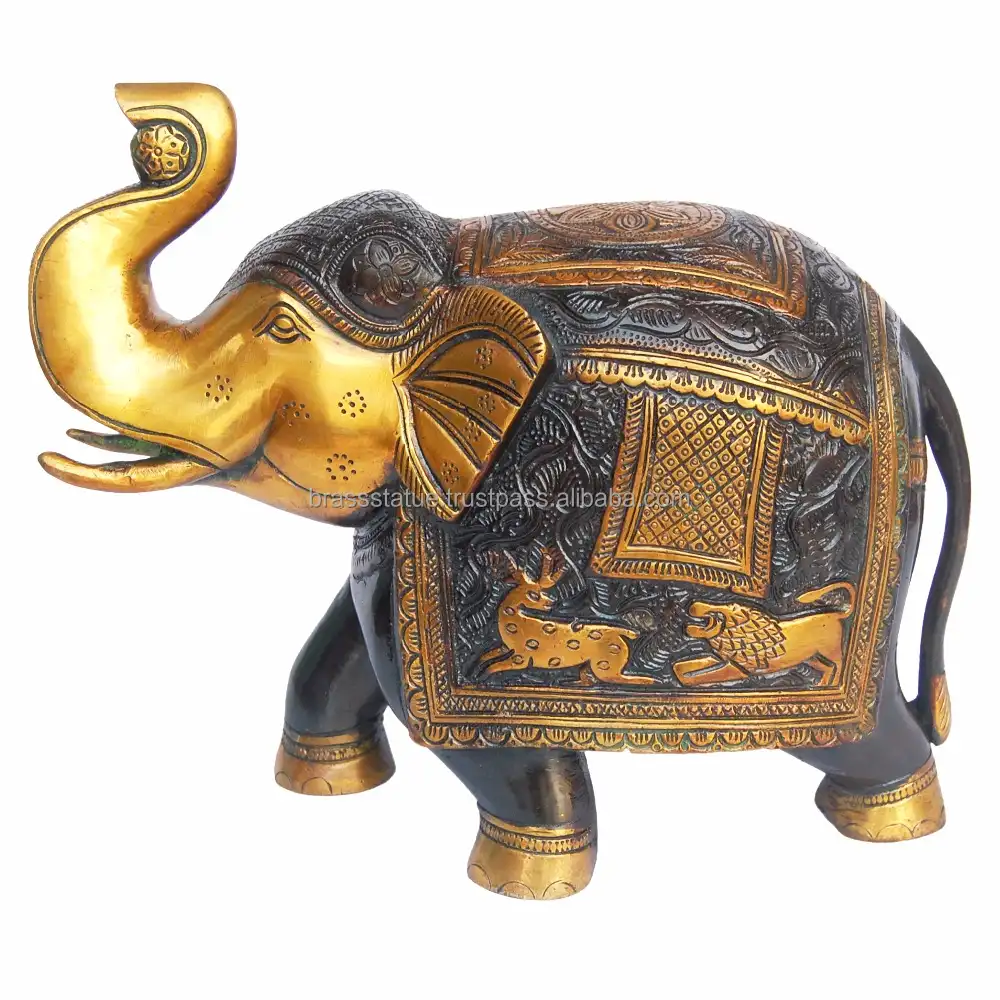 Statue en laiton antique, éléphant en finition pour décoration de table
