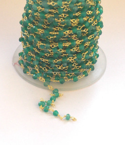 สร้อยลูกประคำประดับโอนิกซ์สีเขียวชุบเงินทำด้วยมือสไตล์วินเทจ Boho พันลวดลูกปัดทองเหลืองส่วนประกอบเครื่องประดับ - Product Image 1