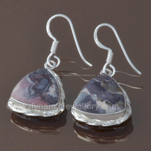 Pendientes de Plata de Ley 925 para mujer, piedras preciosas de jaspe policromadas, estilo romántico, regalo de boda, joyería - Product Image 1