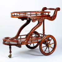 Chariot à thé antique sculpté, chariot à thé sculpté à la main, chariot à nourriture en bois pour servir