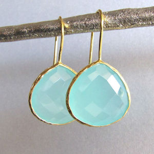 Aqua Chalcedony gemstone 925 sterling <b>silver</b> vermeil gold <b>earrings</b> - Product Image 1