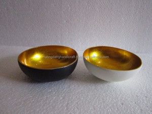 Shinny metallic gold and blue inlay on coconut bowl - Product Image 2