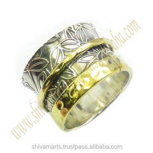 Belle nouvelle conception deux tons 925 argent Sterling laiton Spinner bague éternité Vermeil mode bijoux en argent pour les mariages - Product Image 2