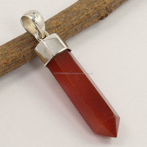 Pendentif solitaire hexagonal longue guérison pierre précieuse de cornaline faite à la main naturelle réglage de lunette en argent sterling massif 925 pur - Product Image 1