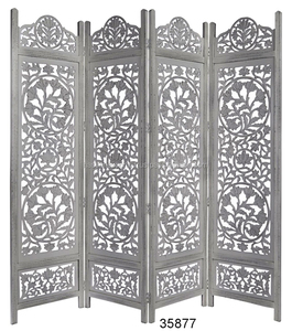 MDF Carved Wooden Designing Room Divider Antique Finish 4 Panel