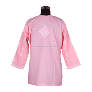 DR169 algodón indio mano pollo bordado Kurti mujeres blusa túnica camisa informal vestido étnico Lucknowi Kurti algodón Chikankari - Product Image 2