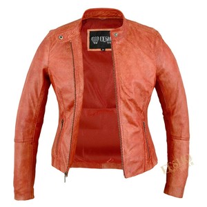 Premium Womens Fashionable Stylish Short Genuine Sheepskin Leather Motorcycle Jacket <b>Stand</b> Breathable Autumn Outerwear Finished - Product Image 2