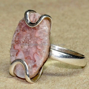 แหวนพลอยหยาบจากโรสควอตซ์วงแหวนแต่งงานทำจากเงินสเตอร์ลิง925แหวนแฟชั่นราคาไม่แพงชุบเงิน - Product Image 2