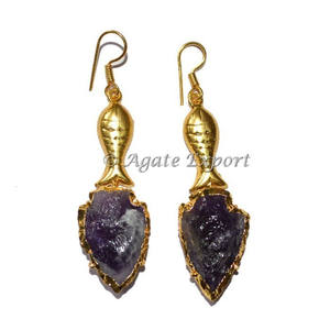 Pendientes de Punta de Flecha de Ágata India con Baño de Plata y Oro Electrochapado en Amatista - Joyería Religiosa para Mujer - Product Image 1