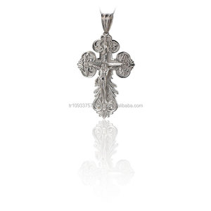 Collier à breloques croix de jésus en or massif 14 carats Bijoux fins à la mode pour femmes Cadeau fait à la main en Turquie - Product Image 1