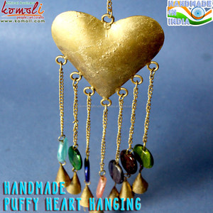 Rustic metal heart wind chime with <b>glass</b> beads & brass bells. Handmade decorative hanging for home, garden, or patio. - Product Image 2