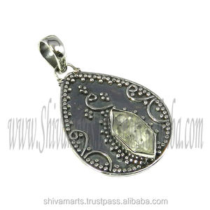 Vente en gros de bijoux fins en argent sterling 925 avec pendentif en diamant Herkimer avec breloques de style vintage plaqué rhodium bijoux en argent - Product Image 2