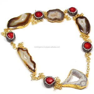 Collar de Cadena de Aleación con Rodajas de Ágata para Mujer, Regalo para Bodas y Fiestas - Product Image 2