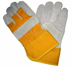 个人防护装备黄色织物牛分体皮革安全手套加拿大索具安全工作手套手部保护