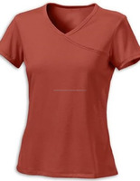 Macheda — t-shirt manches courtes et col en v en coton vierge pour femmes, haut basique, personnalisé, nouveau Design, 2017