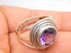 Bague en argent avec pierres précieuses en quartz améthyste classique élégante 925 bandes de mariage en argent sterling pour femme - Product Image 3