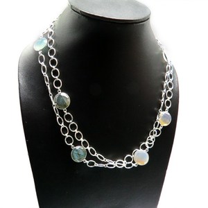 Colliers de puissance unisexe en argent sterling 925, style bohème, avec labradorite, pierre de lune arc-en-ciel et calcédoine, sur chaîne maille forçat, bijoux pour femmes - Product Image 5