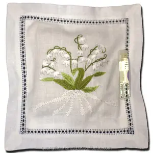 Lavender Sachet Embroidered , Lily of the Valley, linen sachet pillow