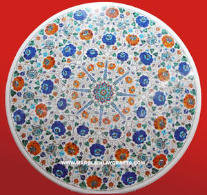 <b>Round</b> Marble Pietra Dura <b>Table</b> <b>Top</b>, Decorative Marble Dining <b>Table</b> <b>Top</b> - Product Image 1