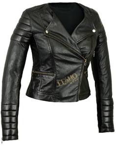Veste en cuir de style motard pour femmes coupe ajustée sans col manches rembourrées vêtements d'extérieur en cuir véritable ou PU OEM ODM - Product Image 1