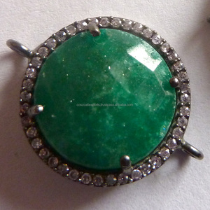 Ensemble de pierres précieuses d'émeraude, 2 pièces, pavé de connecteurs en pierres précieuses rondes - Product Image 2