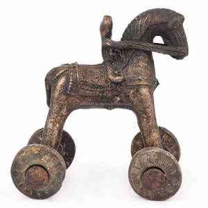 Figura decorativa hecha a mano de bronce antiguo indio, figura de caballo con ruedas, escultura, decoración del hogar, SBG-296 - Product Image 2