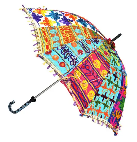 Étnico sol sombrilla bordado diseñador hecho a mano de algodón indio Mini paraguas sombrilla paraguas boda decoración de la fiesta de trabajo hecho a mano