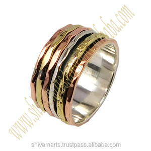 Nouveau Designer Spinner Anneau Argent Cuivre Laiton Bande 925 En Argent Sterling Chunky Eternity Vermeil Anneaux Pour Cadeau Pour Elle - Product Image 2