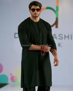 Kurta noir coréen pour hommes, punk jbi kurta pour hommes et hommes, motifs pakistan