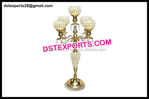 Candelabros de globo de cristal con cuentas de centro de mesa de boda de cristal dorado moderno para decoraciones de boda - Product Image 2