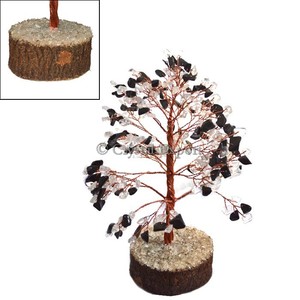 Black Agate and <b>Crystal</b> Quartz Copper Gemstone <b>Tree</b> - Product Image 1