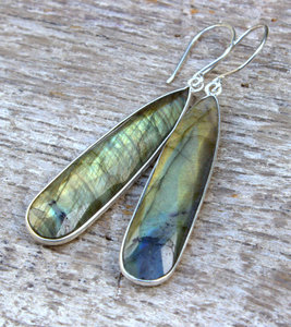 Pendientes colgantes con bisel de piedras preciosas de labradorita Plata Vermeil 925 chapado en oro para bodas y fiestas - Product Image 4