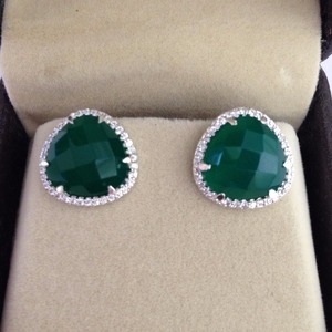 Green <b>Onyx</b> Pave Cz Set Stud <b>Earring</b> - Product Image 2