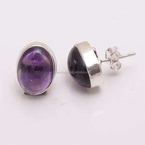 พลอยอเมทิสต์ธรรมชาติ925ต่างหูเงินสเตอร์ลิงทำด้วยมือ925เครื่องประดับเงินสเตอร์ลิงผู้ผลิตเครื่องประดับแบบกำหนดเอง - Product Image 1