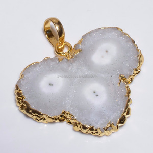 ต่างหูควอตซ์คริสตัลอัญมณีทองเหลืองต่างหูขายส่งต่างหูชุบทอง - Product Image 1