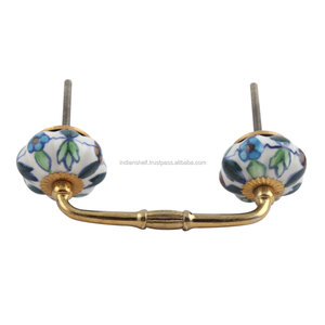 มือจับตู้เก็บของทำมือด้ามเซรามิกสีเขียวกระเจี๊ยบเขียวดอกไม้สะพานแต่งตัวมือจับตู้ลิ้นชักวินเทจจำนวนมากดึงประตูตู้ - Product Image 3