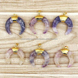 คุณภาพสูงชุบทองฟลูออไรต์ครึ่งพระจันทร์เสี้ยวสร้อยคอหินขัดสีรุ้งธรรมชาติที่น่าตื่นตาตื่นใจสำหรับงานปาร์ตี้ - Product Image 1