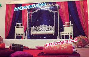 Balançoire paon en métal argenté Balançoire Jhula en laiton fabriquée à la main pour mariages-Fabricant et exportateur de décorations de mariage - Product Image 6