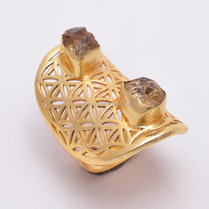 เครื่องประดับอัญมณีสีเหลืองดิบแหวนทองเหลืองชุบทองแท้แหวนทำมือผู้ผลิตสำหรับผู้หญิงและเด็กผู้หญิง - Product Image 1