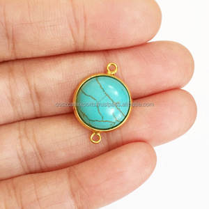 ขั้วต่ออัญมณีทรงกลมสีเขียวเทอร์ควอยซ์14มม. ทำด้วยมือพร้อมชุบโรเดียมชุบทองสำหรับเครื่องประดับทางศาสนาของคริสเตียน - Product Image 3