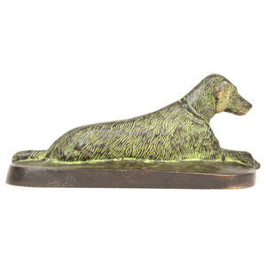 Estatua de latón para decoración del hogar, estatua de perro sentado, India, verde, pátina - Product Image 3