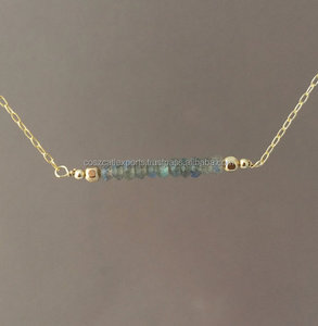 Collar de Perlas de Labradorita Gris con Barra Recta Cristiana Vintage, Chapado en Oro o Oro Rosa sobre Plata de Ley, Regalo de Boda - Product Image 1