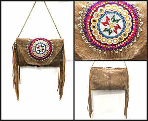 Dernière pochette de soirée en cuir fait main pour femmes Sac à bandoulière en fourrure naturelle et doublure en coton Style pochette tendance - Product Image 2