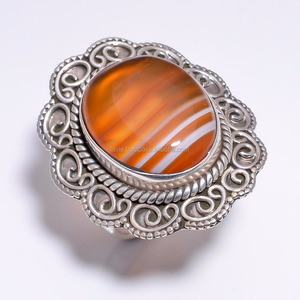 แหวนเงินสเตอร์ลิง925แฟชั่นผู้หญิงแหวนเงินอัญมณีสีส้มจากบอตสวานาอาเกตแหวนเงินทำมือ - Product Image 1
