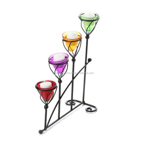 Handmade Durable Metal Candelabra with Colorful Glass and Wrought Iron <b>Candle</b> Stand for Christmas Home Decor - Product Image 1